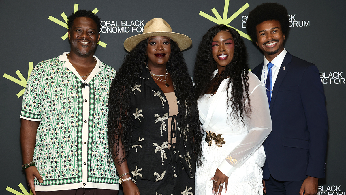 Caption NEW ORLEANS, LOUISIANA - JULY 03: (L-R) Gary Chambers, Ashley Allison, RaeShanda Lias-Lockhart and Justin Pearson attend the Global Black Economic Forum Stage during the 2026 ESSENCE Festival of Culture® presented by Coca-Cola® at Ernest N. Morial Convention Center on July 03, 2026 in New Orleans, Louisiana. (Photo by Arturo Holmes/Getty Images for ESSENCE)