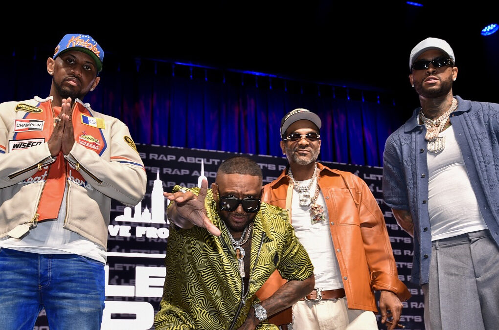 Fabolous, Maino, Jim Jones and Dave East, strike a pose at the podcast taping of the Let’s Rap About It live show at Terminal 5 in New York City on June 11, 2026. (Photo Credit: Antoine DeBrill)