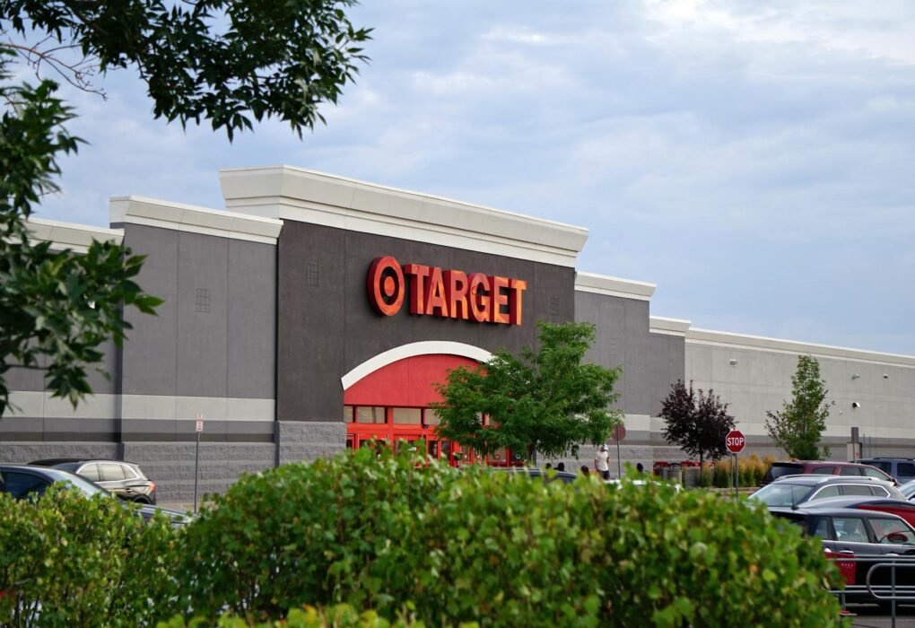 a gray building with target signage