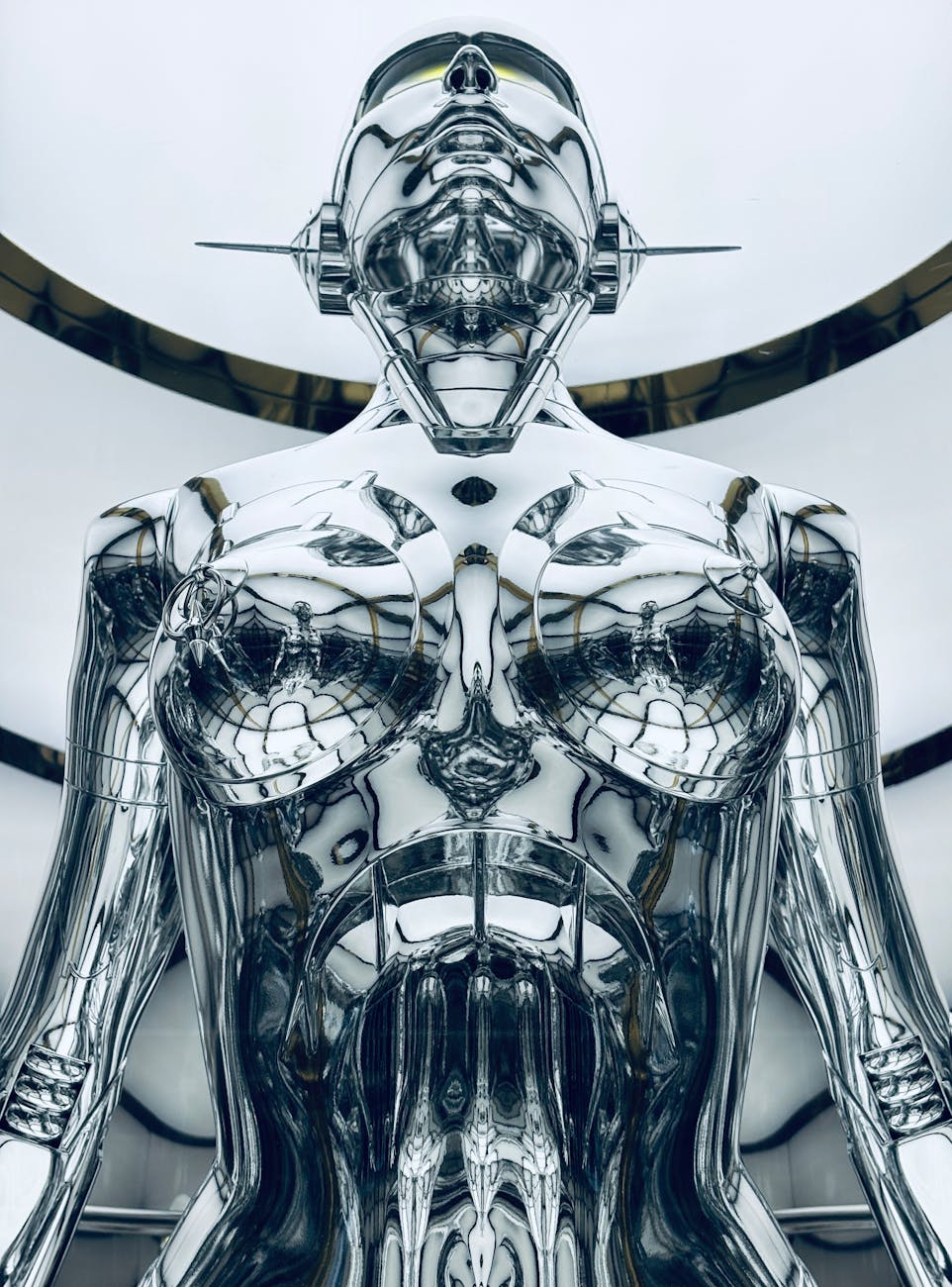 futuristic silver robot sculpture in shanghai